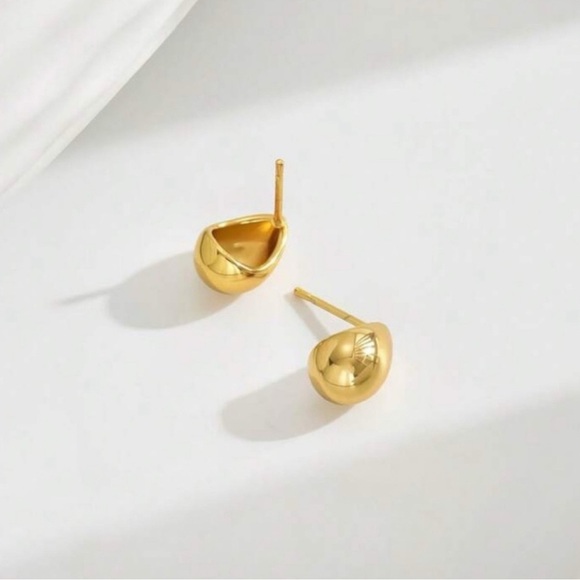 Gold Plated Stainless Steel Minimal Gold Teardrop Stud Earrings - Picture 3 of 4